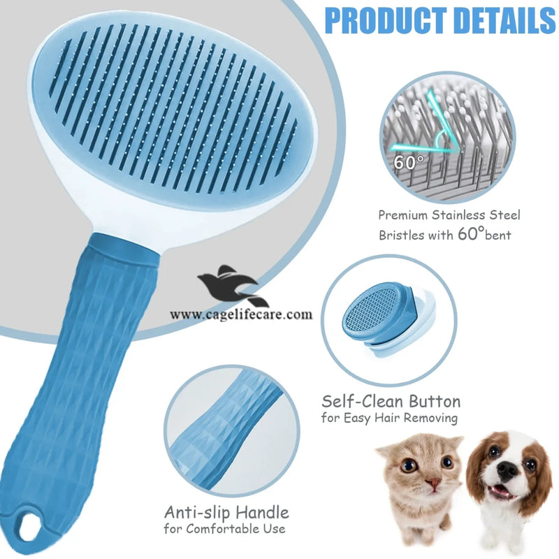 Oval Self-Cleaning Grooming Brush for Cats & Dogs – Push Button (Imported)