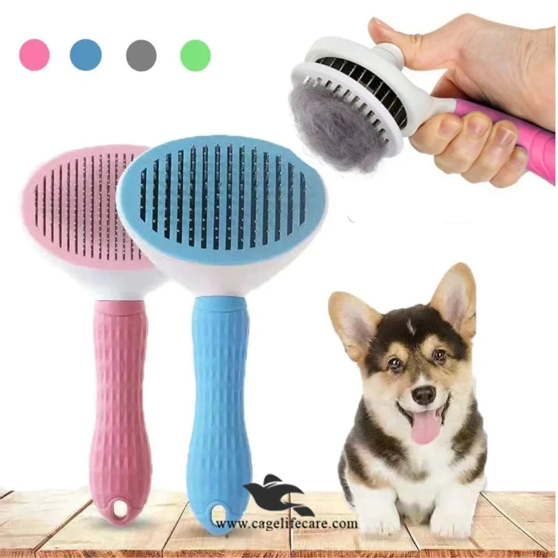 Oval Self-Cleaning Grooming Brush for Cats & Dogs – Push Button (Imported)