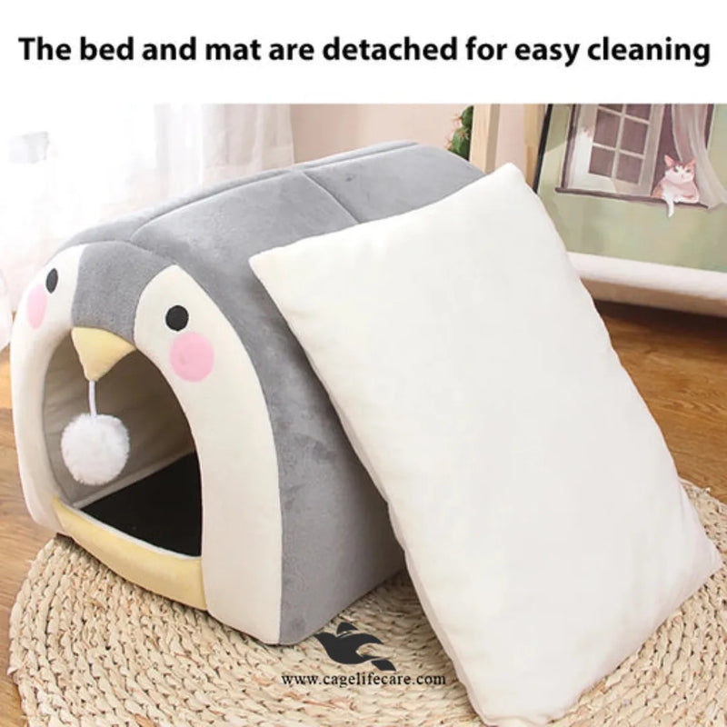 Penguin Cat & Dog Bed – 2-in-1 House and Bed for Pets
