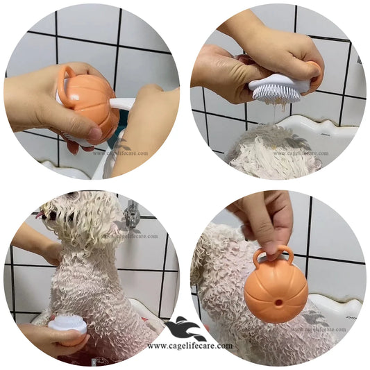 Cat grooming glove with soft rubber bristles