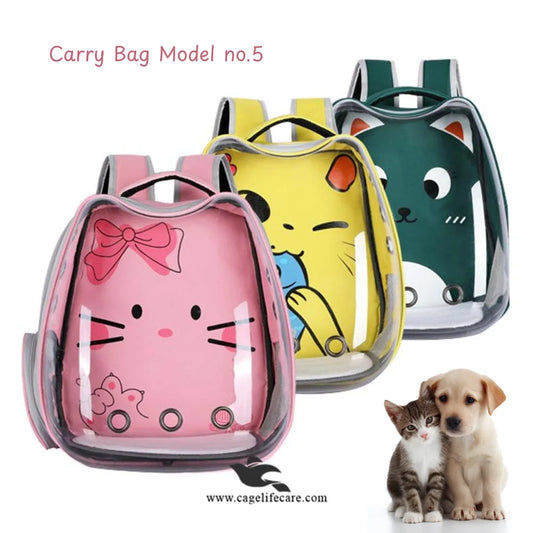 Pet Cat & Dog Carrier Bag – Transparent Pet Backpack with Printed Interior (M#5)