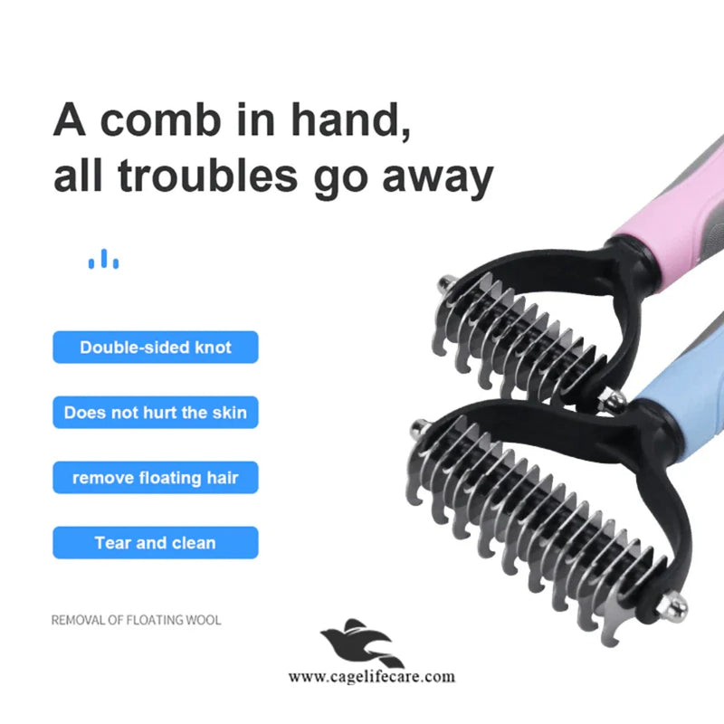 Pet Hair Dematting Comb – Two-Sided Grooming Tool for Cats & Dogs (Imported)