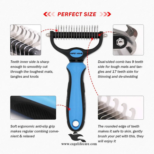 Two-sided grooming comb for removing mats and tangles