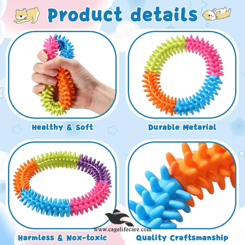 Pet Ring Rainbow Spike Teether – Durable Chew Toy for Puppies & Dogs