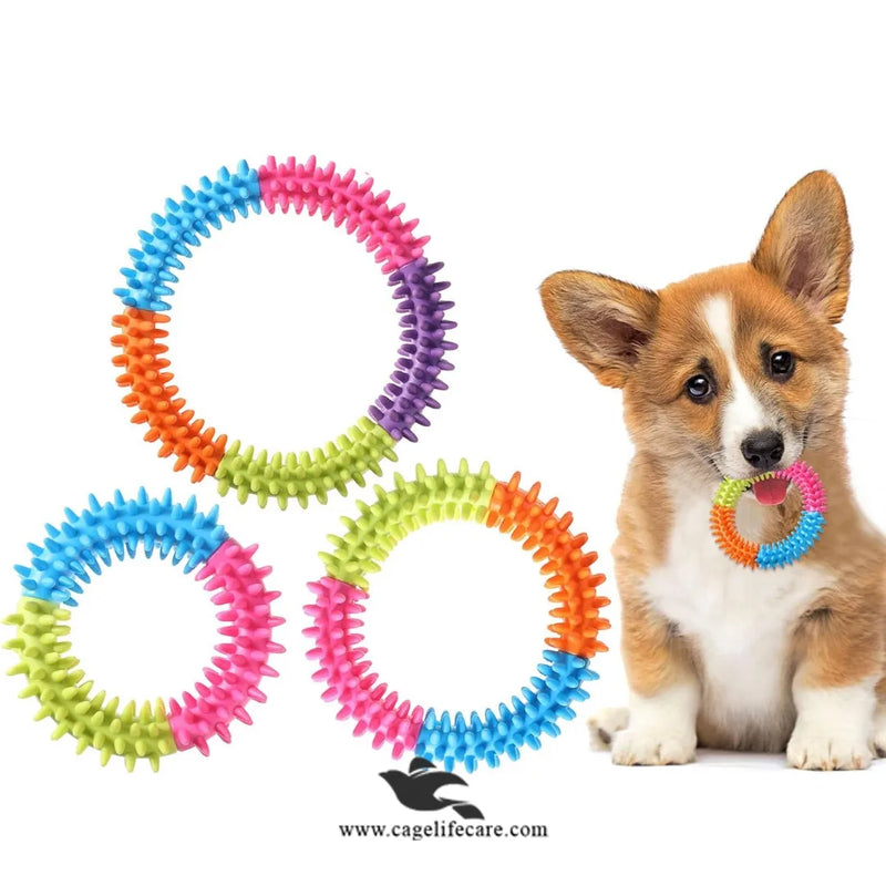 Pet Ring Rainbow Spike Teether – Durable Chew Toy for Puppies & Dogs
