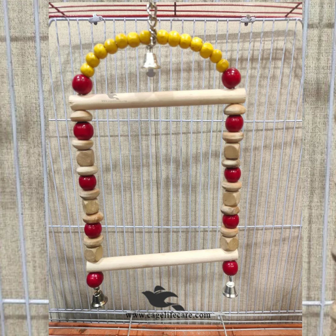 Rainbow Bead Double Perch Swing Toy with Natural Wood - Parrots & Small Birds