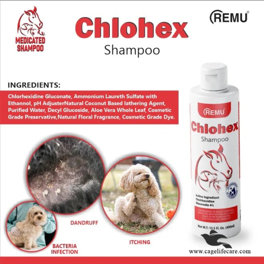 Remu Chlohex Medicated Shampoo for Cats & Dogs – Treats Skin Infections, Soothes Irritation, and Maintains Healthy Coat