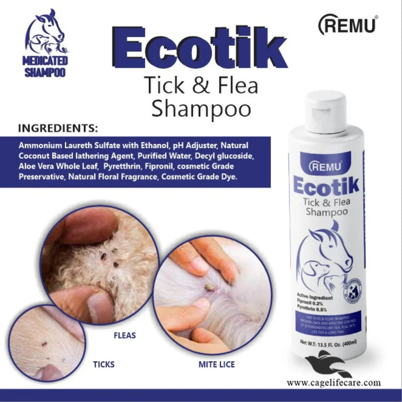 Remu Ecotik Tick & Flea Medicated Shampoo for Cats & Dogs