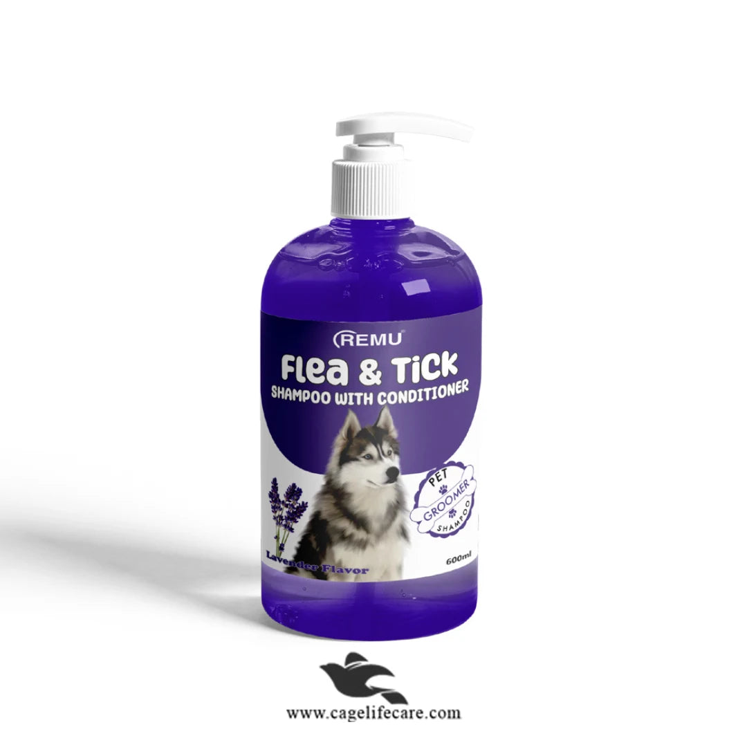 Remu Groomer Flea & Tick Shampoo with Conditioner 600ml - For Dogs & Puppy LAVENDER FLAVOR