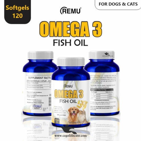 Remu Omega 3 Fish Oil Supplements for Cats & Dogs – 120 Softgels