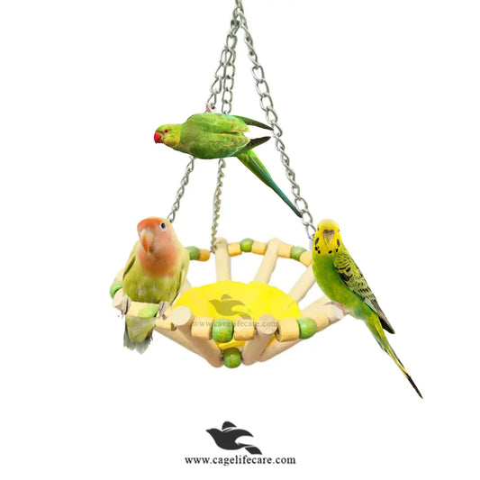 Round Beads Bird Sitting Toy with Natural Wood