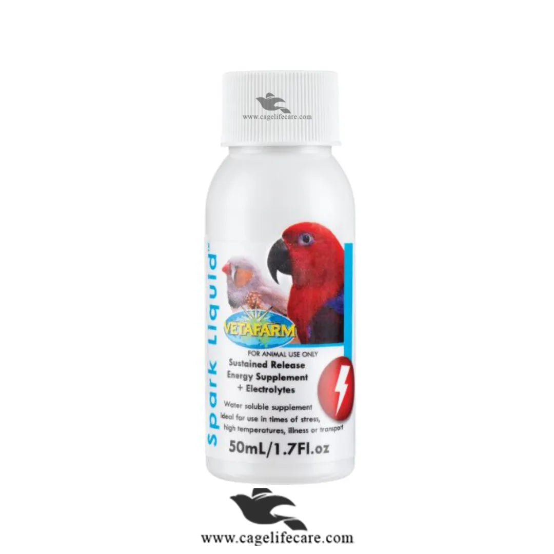Spark Electrolyte – Sustained Release Energy & Hydration for Birds 50ml bottle and loose packing