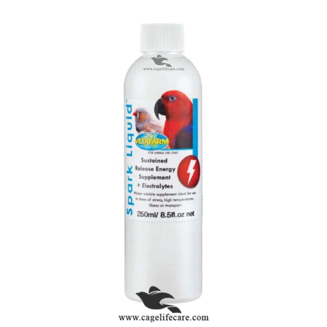 Spark Electrolyte – Sustained Release Energy & Hydration for Birds 250ml bottle and loose packing