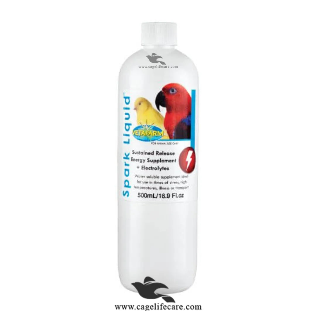 Spark Electrolyte – Sustained Release Energy & Hydration for Birds 500ml bottle and loose packing