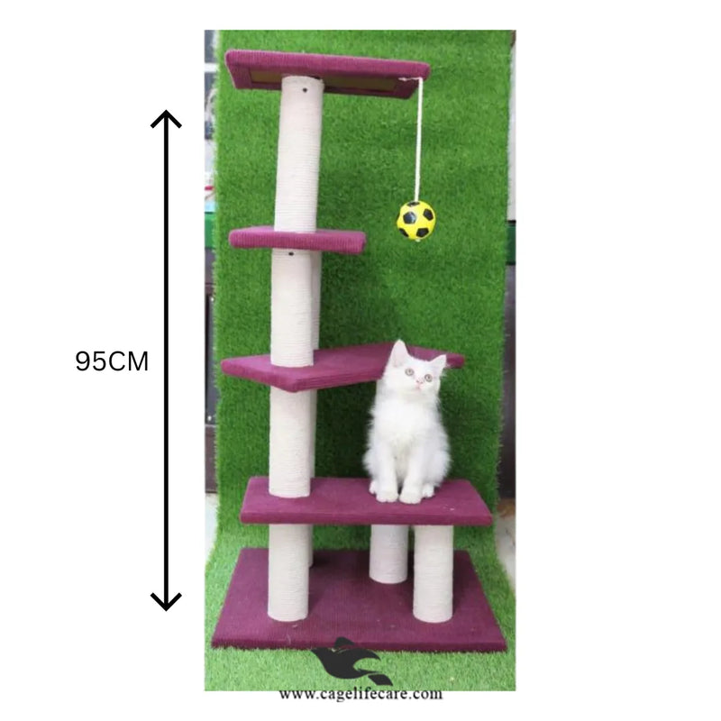 Spiral 4-Step Cat Scratcher – 95cm with Multi-Level Sits & Play Ball
