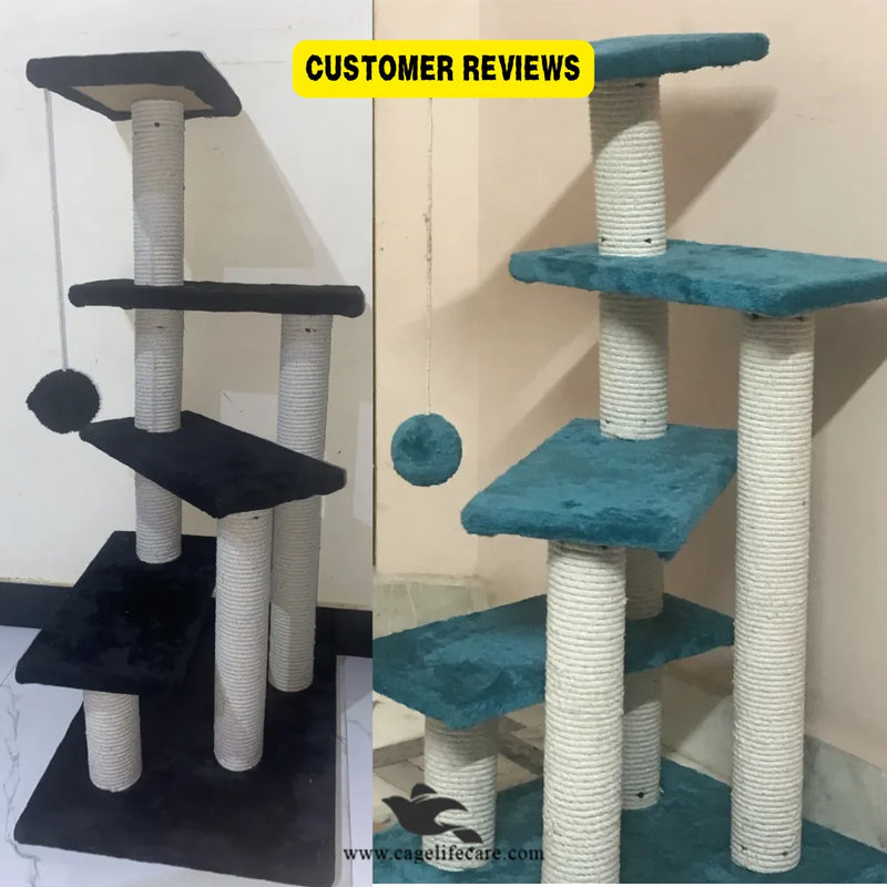Spiral 4-Step Cat Scratcher – 95cm with Multi-Level Sits & Play Ball