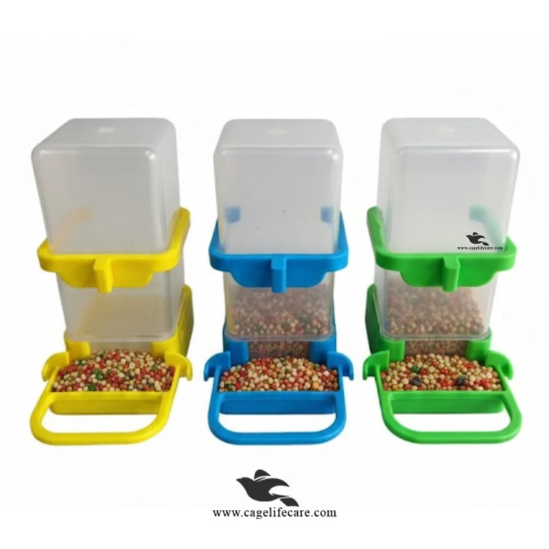 Square Seed Hopper 400g Bottle for Finches & Small Parrots – Automatic Feeder
