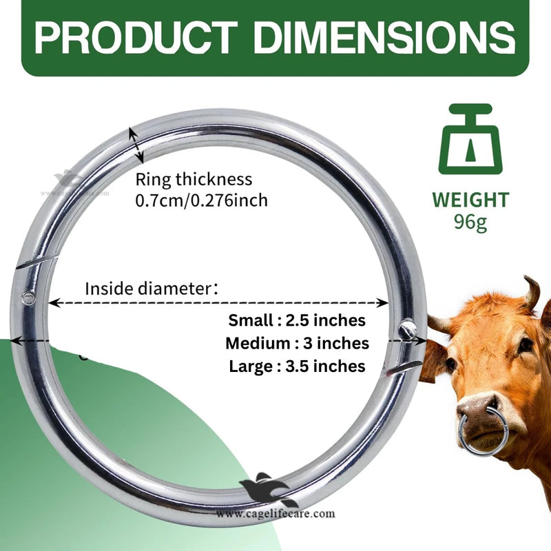 Stainless Steel Bull Nose Ring for Cattle - Small, Medium, Large