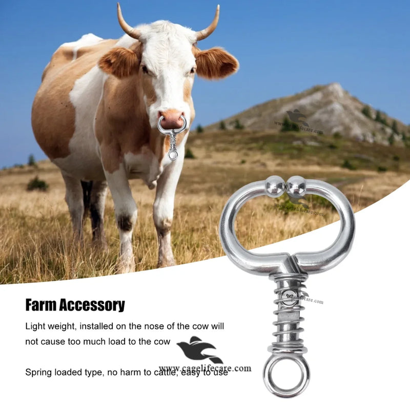 Stainless Steel Bull Nose Ring with Spring – Livestock Control Tool