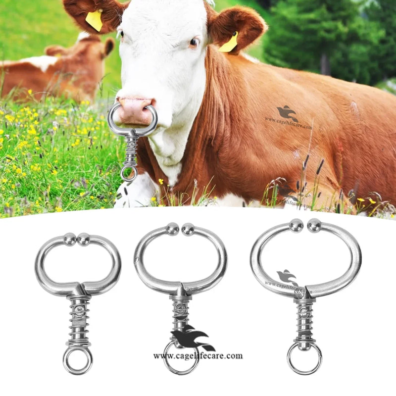 Stainless Steel Bull Nose Ring with Spring – Livestock Control Tool