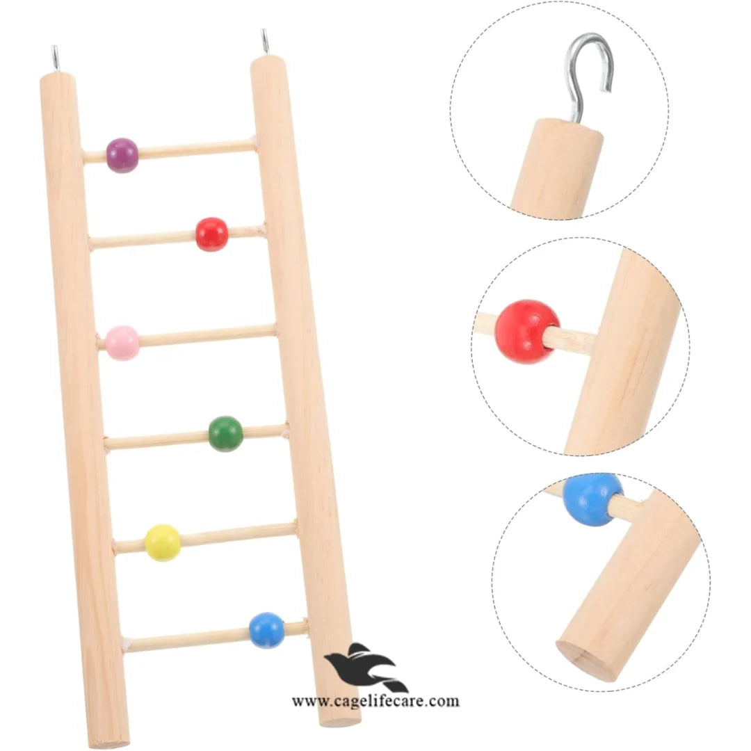 Durable wooden bird ladder cage accessory with hooks