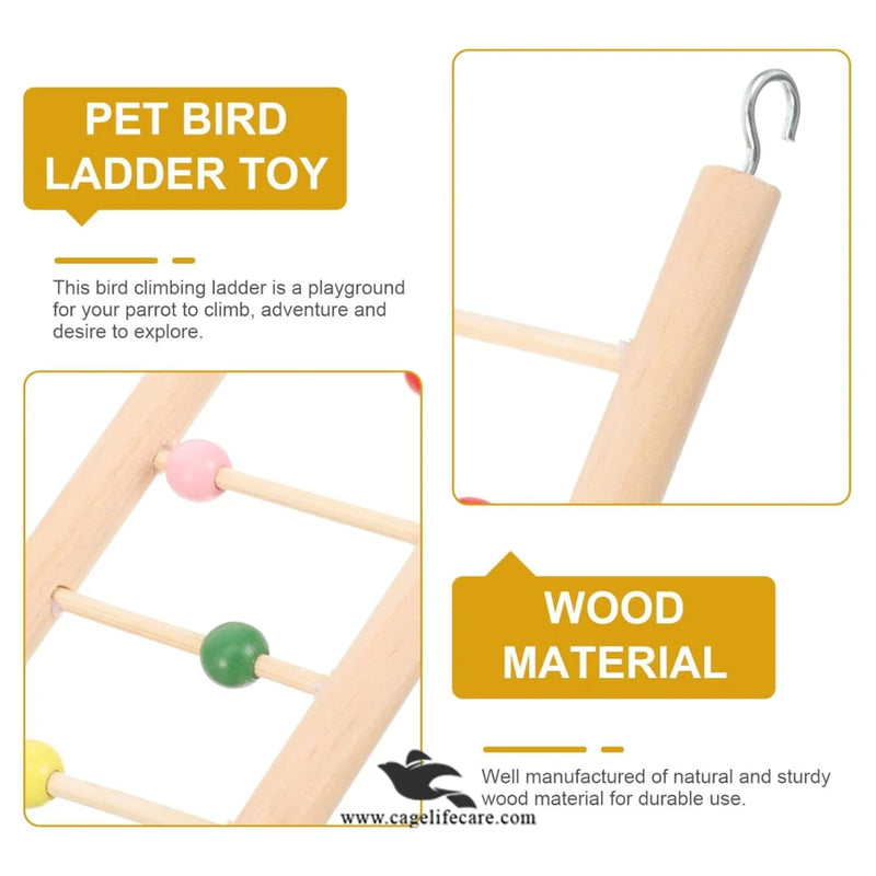 Stiff Totority Wooden Bird Climbing Ladder Toy – Natural Wood Ladder for Parrots & Birds
