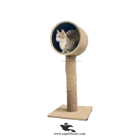 Cat scratcher with round house and tall pole