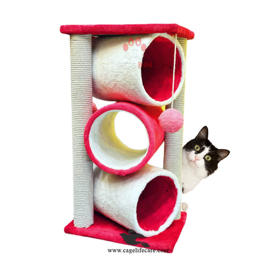 Triple round cat scratcher with 3 round holes and top sit 67cm