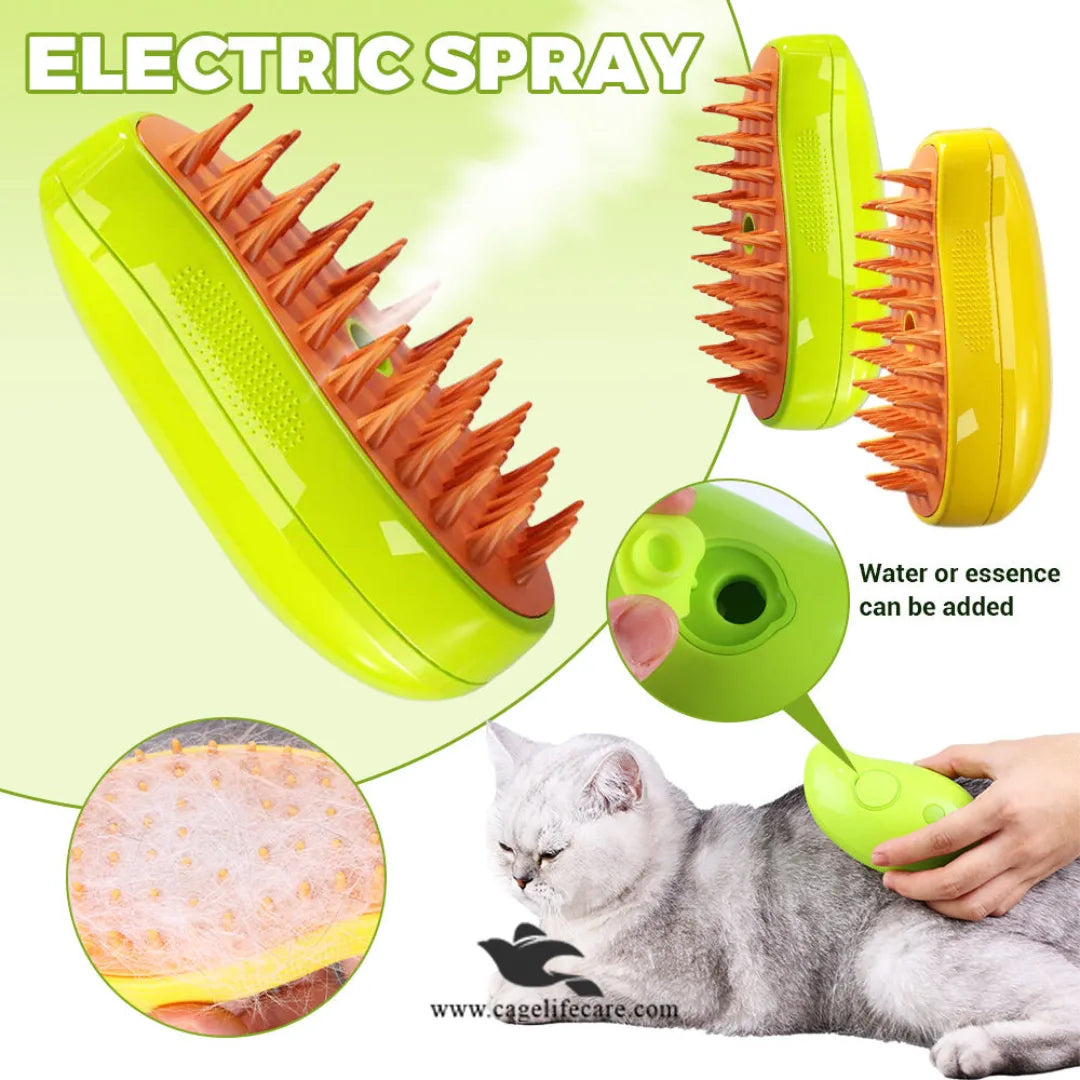 USB Rechargeable Steam Brush for Pets – Cat & Dog Bath Massage Comb