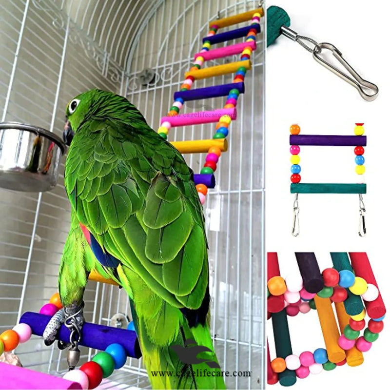 Wooden Ladder Bird Toy – Colorful Climbing Fun for Birds