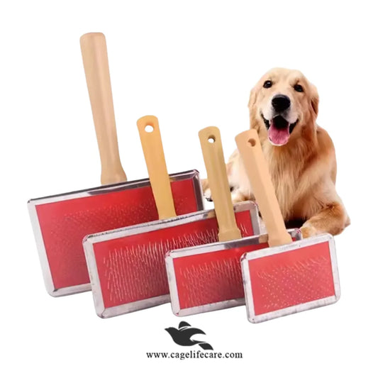 Wooden slicker grooming brush for cats and dogs