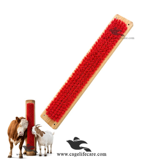 Wooden wall mounted livestock grooming brush for cattle and goats