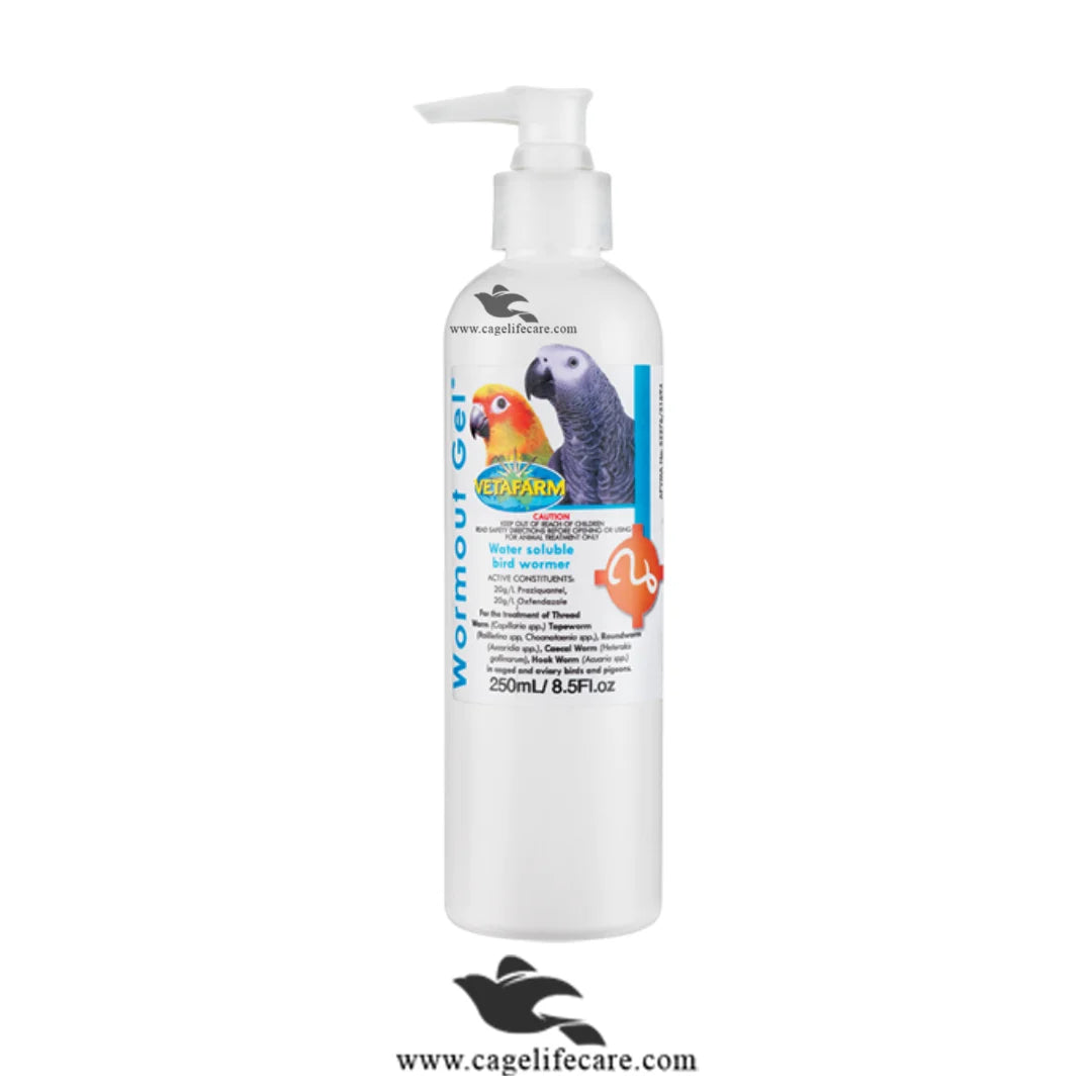 Wormout Gel (Vetafarm) – Effective Bird Wormer for Pigeons & Aviary Birds 250ml Bottle - Deworming for birds 